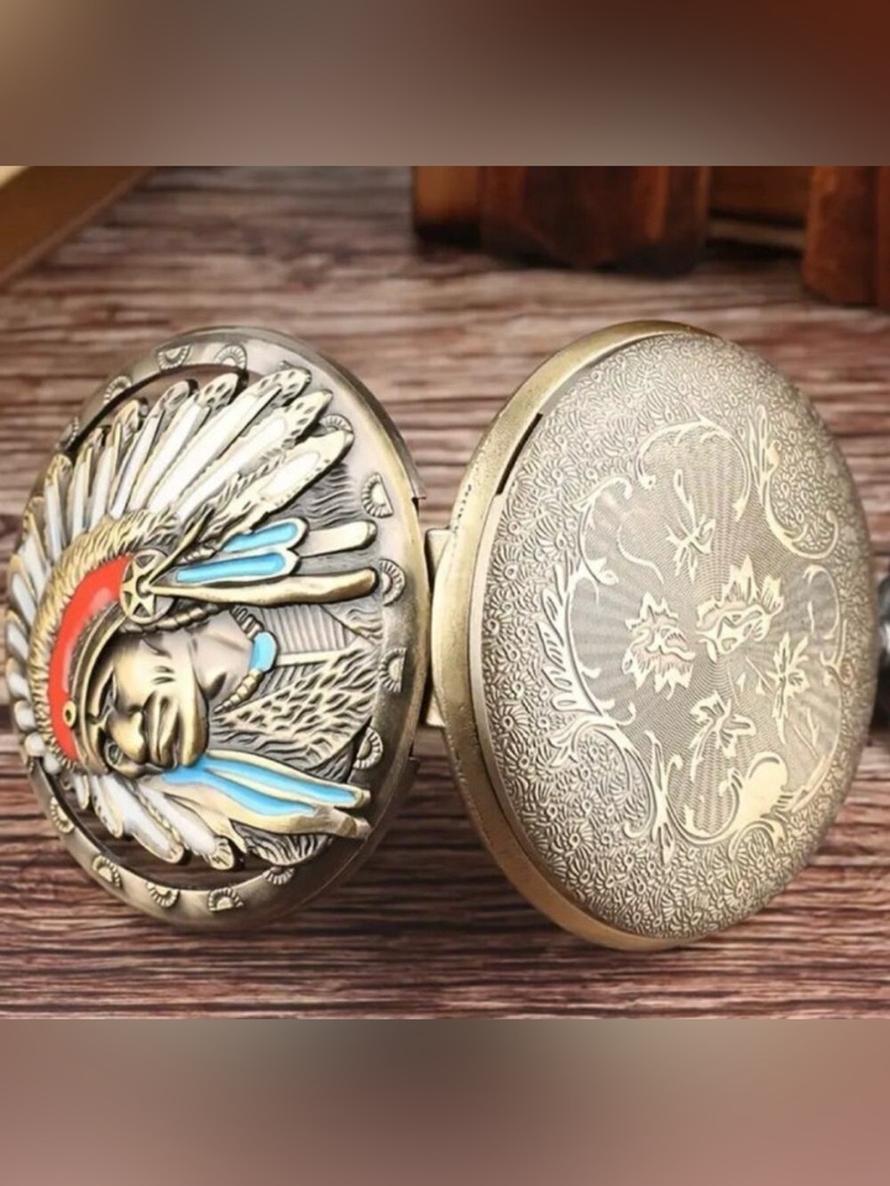 Native American Indian Pocket Watch Chief Headdress Turquoise Christmas Gift